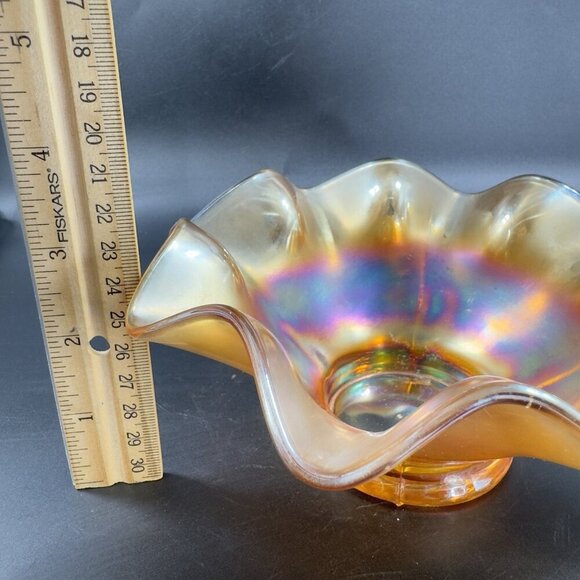 Carnival Glass Iridescent Marigold Bonbon Compote Dish Footed Bowl Glass VTG - Picture 7 of 16